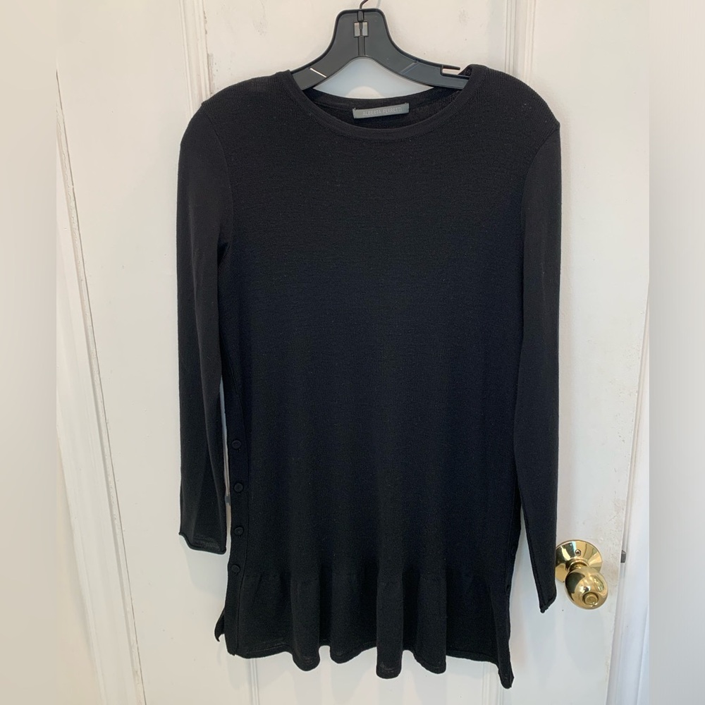 Alberta Ferretti black ruffled bottom sweater dress. Size 8 U.S.